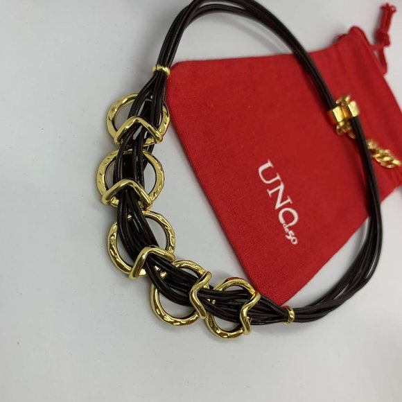 UNO de 50 Necklace STEPBYSTEP NECKLACE Delicate Gold-plated Metal Brown Leather - Picture 3 of 8
